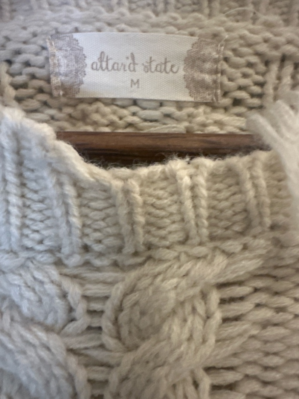 Altar’d State Distressed Cable Knit Cropped Sweater Boho Cream M - Picture 3 of 7